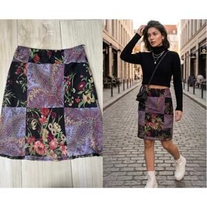 Vintage Heart & Soul Patchwork Floral Paisley Mini Skirt Lace Trim Medium Y2K